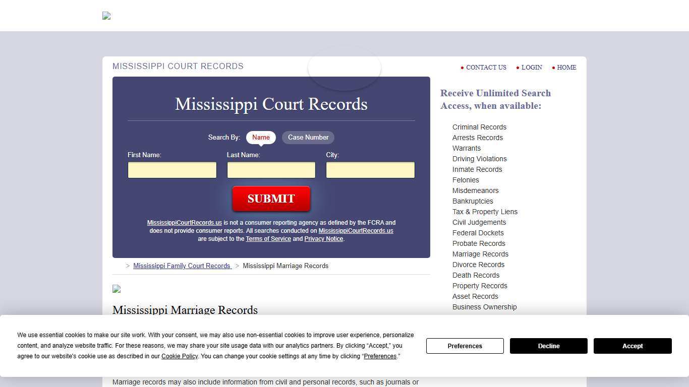 Mississippi Marriage Records Search MississippiCourtRecords.us